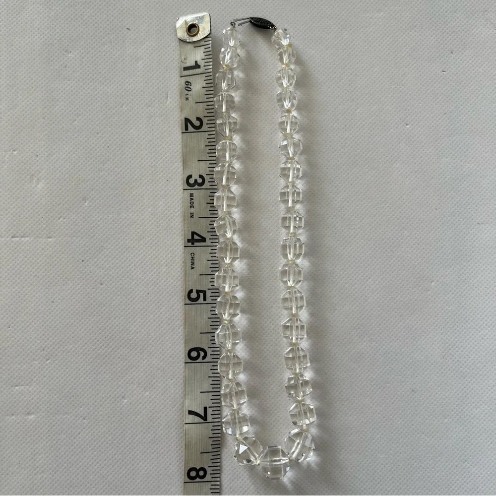 Vintage Art Deco Faceted Rock Crystal Necklace Sterling Clasp